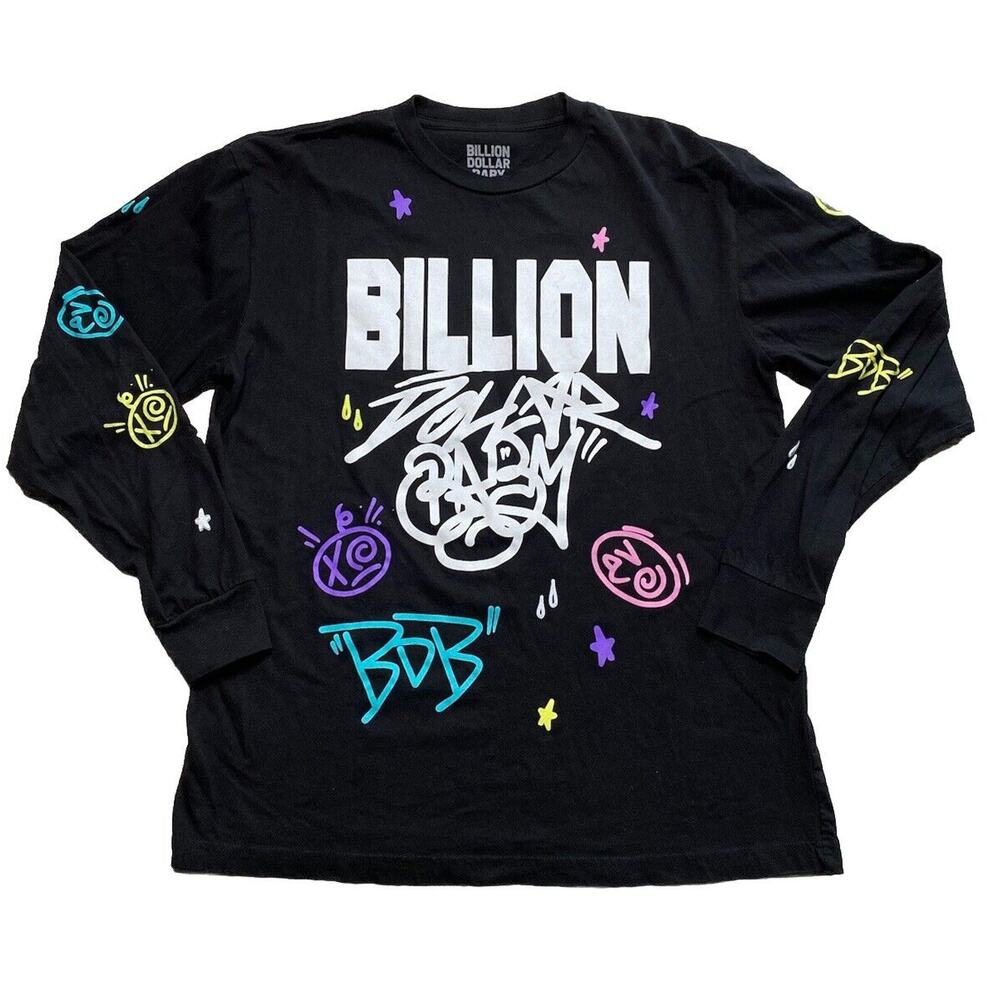 Billion Dollar Baby Black Long Sleeve Men’s Shirt 100% Cotton EUC All Over